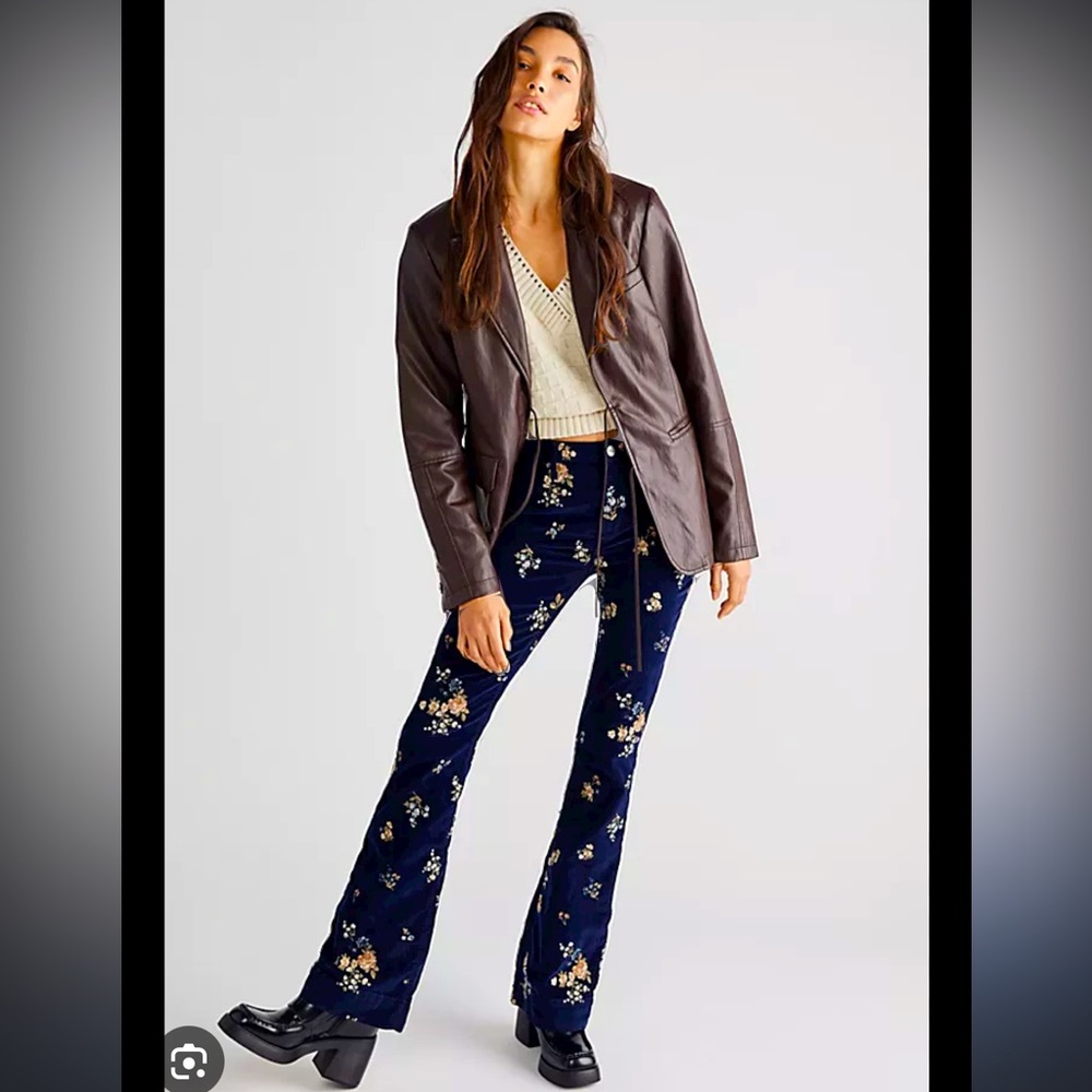 Driftwood Floral Embroidered Trousers - Navy and Gold - Picture 2 of 7